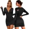 Sexy and fashionable solid color deep V-neck slightly wrinkled dress