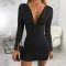 Sexy and fashionable solid color deep V-neck slightly wrinkled dress