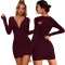 Sexy and fashionable solid color deep V-neck slightly wrinkled dress