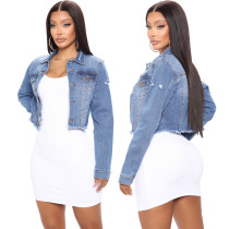 Fashionable patchwork denim hole short jacket