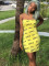 Women's Chest Wrap Off Shoulder Yellow Letter Dress