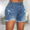 Fashionable slim fit stretch denim shorts with holes