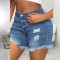 Fashionable slim fit stretch denim shorts with holes