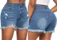 Fashionable slim fit stretch denim shorts with holes