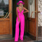 Fashion low cut bow strap high waist wide leg sexy jumpsuit
