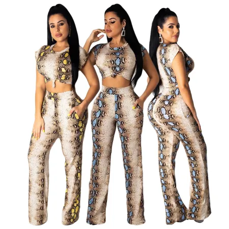 Fashion snake print short sleeved long pants cover