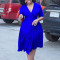 Fashionable V-neck waistband fashion pleated oversized dress