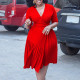 Fashionable V-neck waistband fashion pleated oversized dress