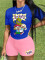 Fashion Large Print Casual Short Sleeve Two Piece Set