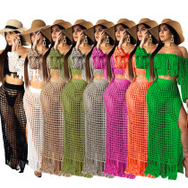 Leisure net eye tassel beach skirt two pieces sets