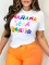 Fashion Round Neck Short Sleeve Letter Printed T-shirt