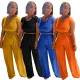 Fashion casual loose solid color high bounce pit strip two-piece set