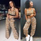 Checker printed slim fitting vest wide leg pants fashion two-piece set