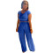 Fashion casual loose solid color high bounce pit strip two-piece set