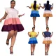 Spring/Summer Round Neck Ruffle Sleeve Contrast Panel Large Swing Loose Fit Dress