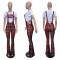 Hot selling sexy plaid printed suspender wide leg pants