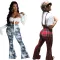 Hot selling sexy plaid printed suspender wide leg pants