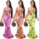 Fashionable casual printed strap off back dress