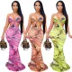 Fashionable casual printed strap off back dress
