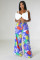 Fashion casual pattern printed wide leg pants (with pockets)