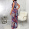 Sexy and fashionable digital printed sleeveless V-neck jumpsuit