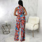 Sexy and fashionable digital printed round neck sleeveless jumpsuit