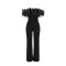 Sexy Tight One Line Neck Ruffle Lace jumpsuit