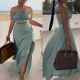 Sexy Wrapped Chest Sleeveless Bra Split Long Dress Two Piece Set