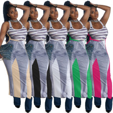 Casual sleeveless elastic digital printed skirt