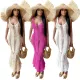 Sexy hollow out solid V-neck knitted sleeveless fishtail dress