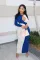 Color blocking thread hollow sexy long dress
