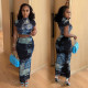 Fashion elastic digital printing two-piece set
