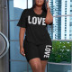 Fashion oversized round neck letter short sleeved shorts cycling set