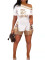 Fashion diagonal shoulder printed split short sleeved shorts set