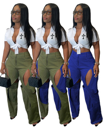Sexy hollow out design casual pants