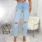 Fashion slim hole stretch jeans Slim-fit pants