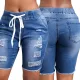 Fashionable hand worn elastic elastic waist denim capris