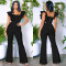 Fashionable solid color ruffled square neck jumpsuit