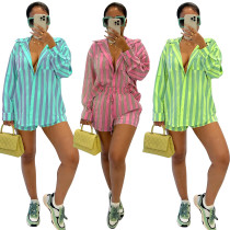 Fashion nylon four sided elastic vertical stripe two-piece set