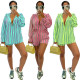 Fashion nylon four sided elastic vertical stripe two-piece set