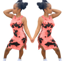 Sexy casual tie dyed spot printed hollowed out knee length dress