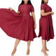 Fashionable large patchwork pleated short sleeved A-line dress