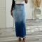 Fashion Burnt Flower Split Tassel Denim Skirt