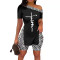Fashion diagonal shoulder printed split short sleeved shorts set