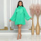 Fashionable bow decorated bubble sleeved loose chiffon dress with lining