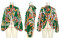 Fashionable lace up printed chiffon shirt bat sleeve top