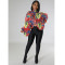 Fashionable lace up printed chiffon shirt bat sleeve top