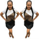 Casual and personalized leopard print color contrast patchwork dress