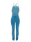 Open back strap pleated split micro horn jumpsuit