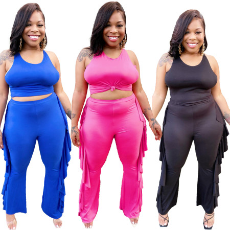 Solid color vest pants two-piece set